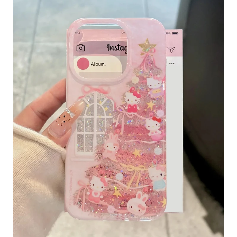 奥菲顿粉色kt圣诞树适用iPhone16/15pro滴胶闪粉14手机壳苹果12套