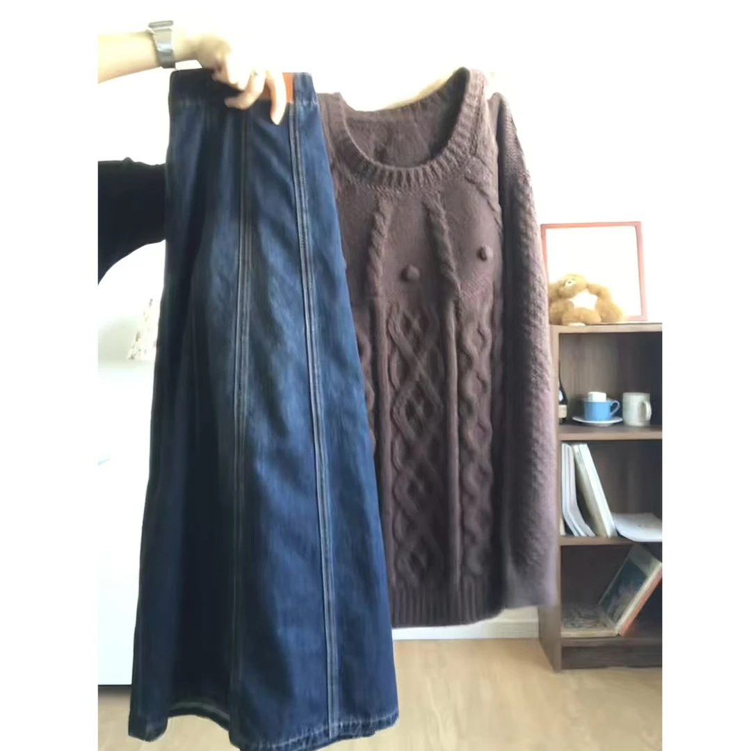 2025年冬季新款时尚休闲通勤风套装圆领修身针织衫显瘦半身裙套装