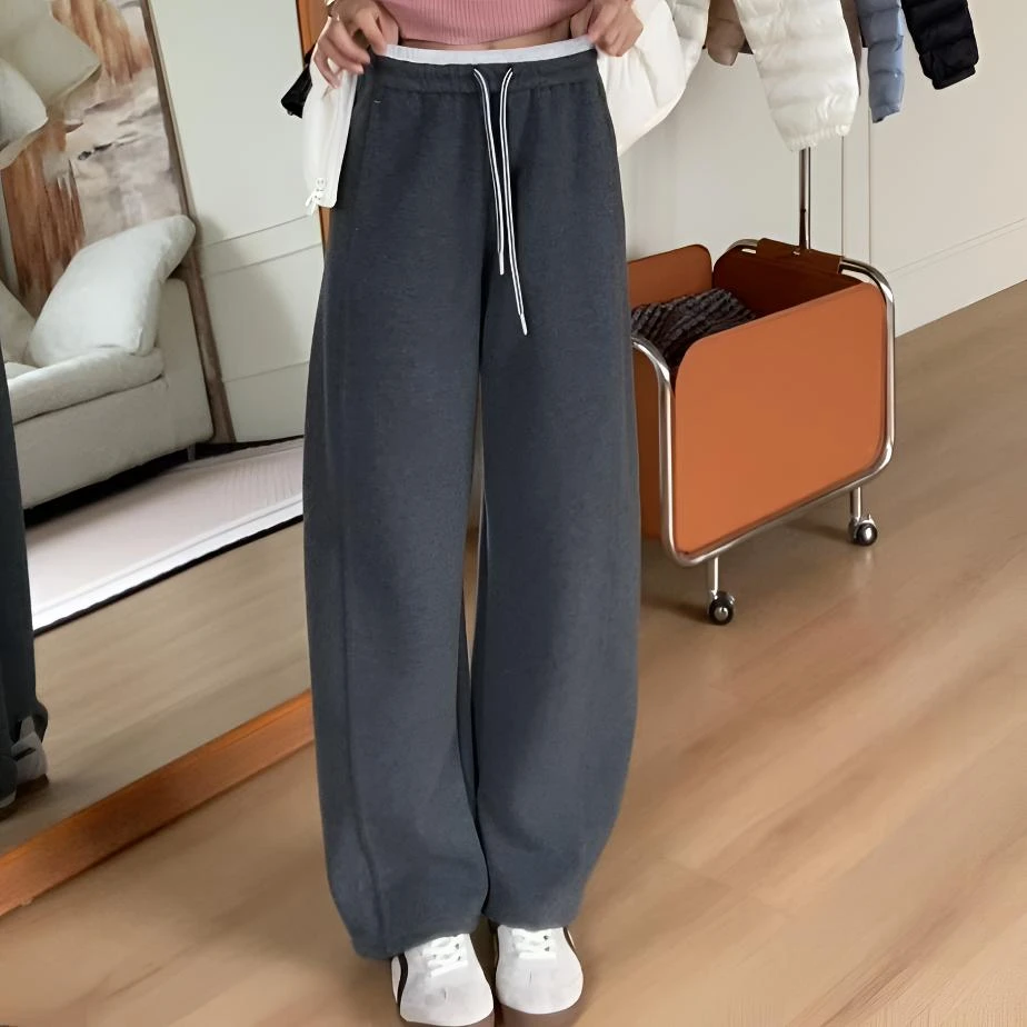 【余欢欢】秋季时尚百搭休闲腰头拼色直筒卫裤-YHK50336