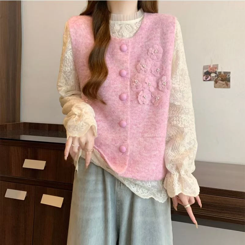 针织马甲女秋冬季厚款短款女士甜美温柔短款法式圆领毛衣马夹