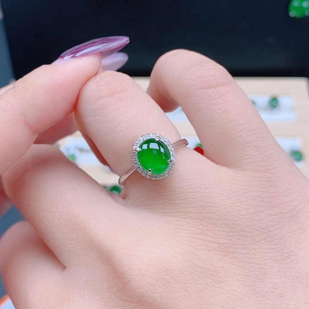 翡翠银S925镶嵌戒指翡翠戒指
