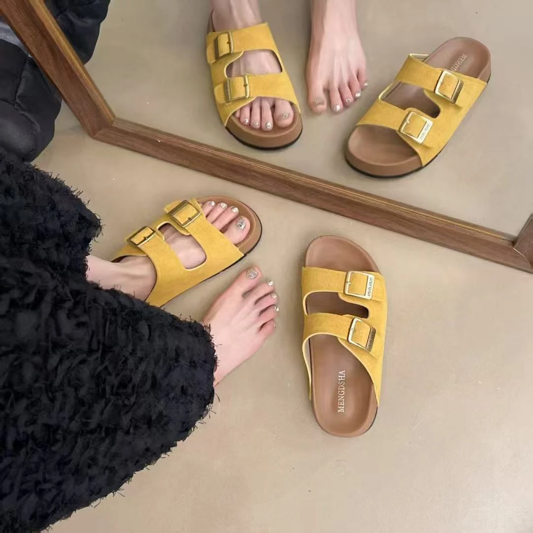 勃肯拖鞋夏季新款软平底复古度假沙滩一字凉半拖鞋 ZB-558-2