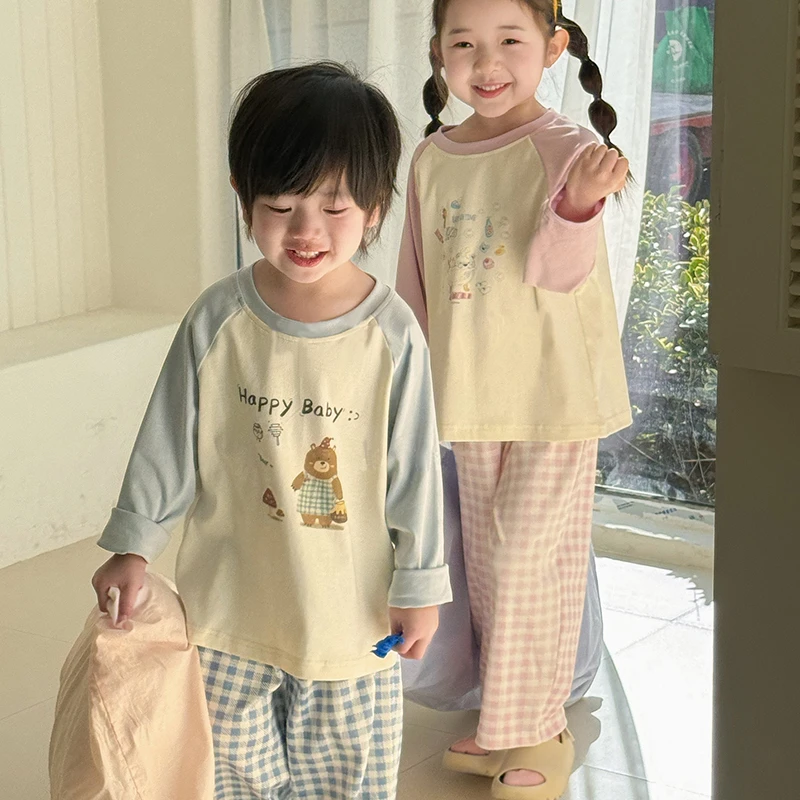 儿童纯棉长袖家居服男孩女孩春装宝宝分体套装男童女童春秋款睡衣