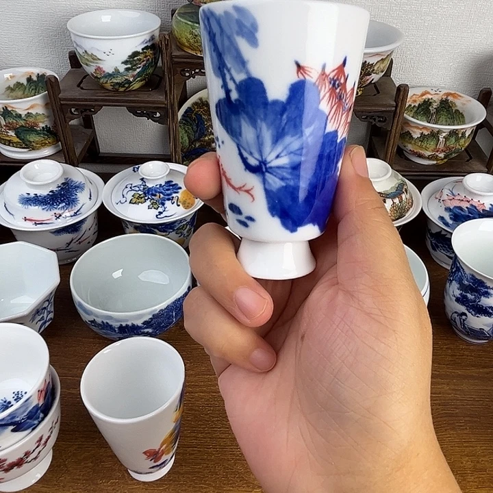 忠意堂釉下彩荷花鱼