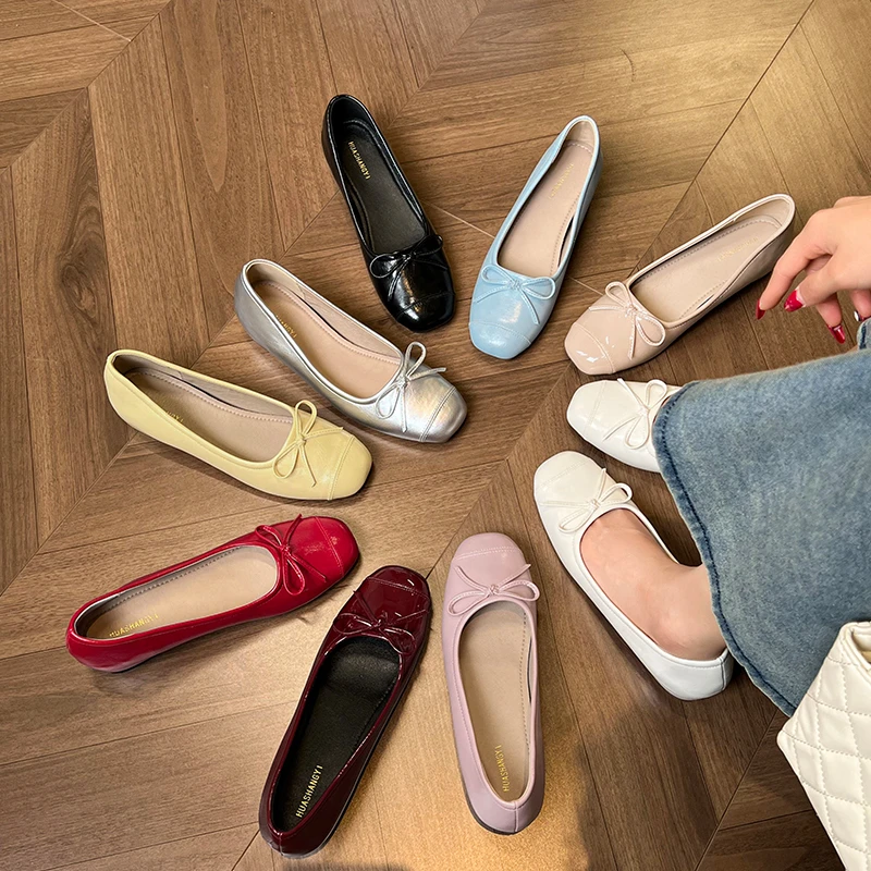 内增高女单鞋2025夏季新款芭蕾软皮小个子法式蝴蝶结方头小码女鞋