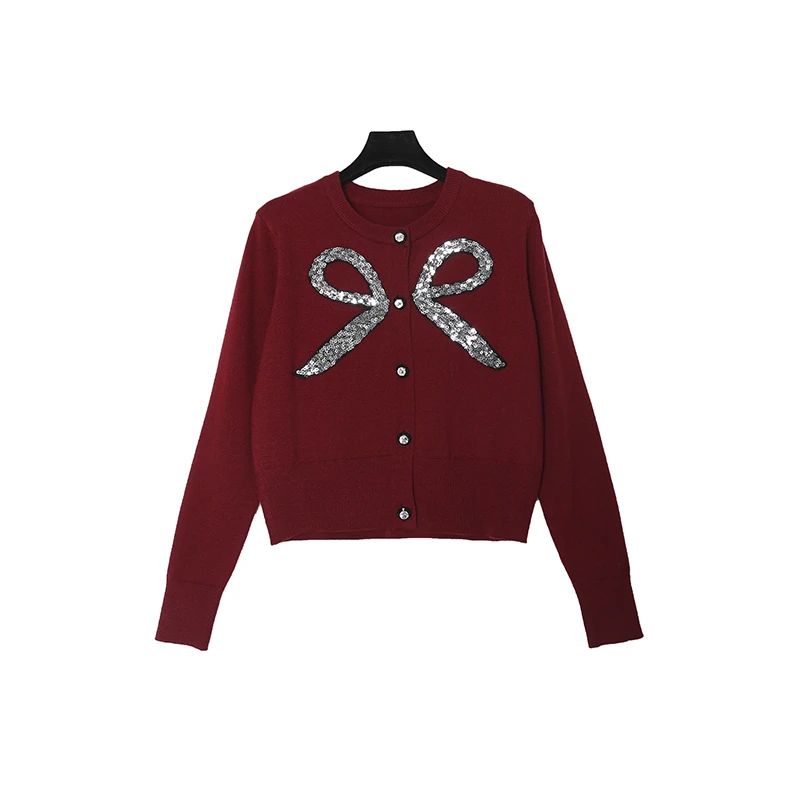 露思明星同款 蝴蝶结亮片高级品质时尚轻奢针织衫17119