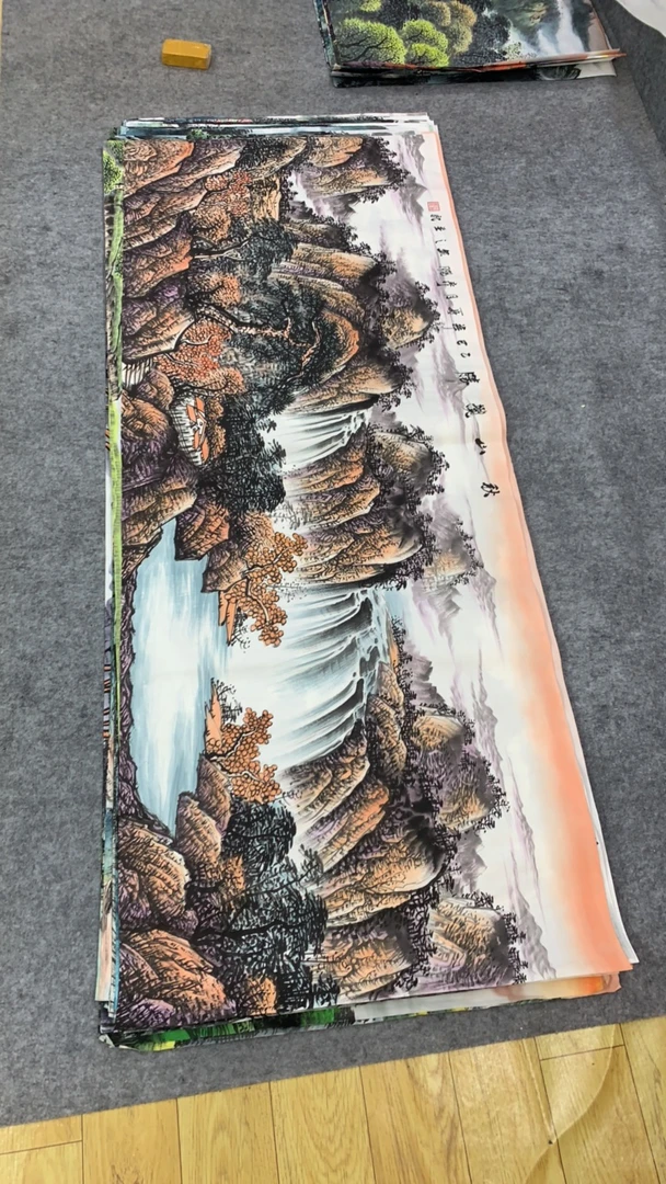 秋山揽胜画芯尺寸：180cm*70cm山水画挂画客厅背景墙挂画