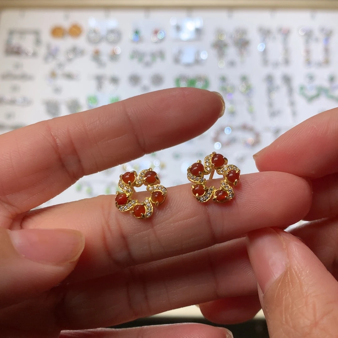 翡翠银S925镶嵌耳饰耳钉