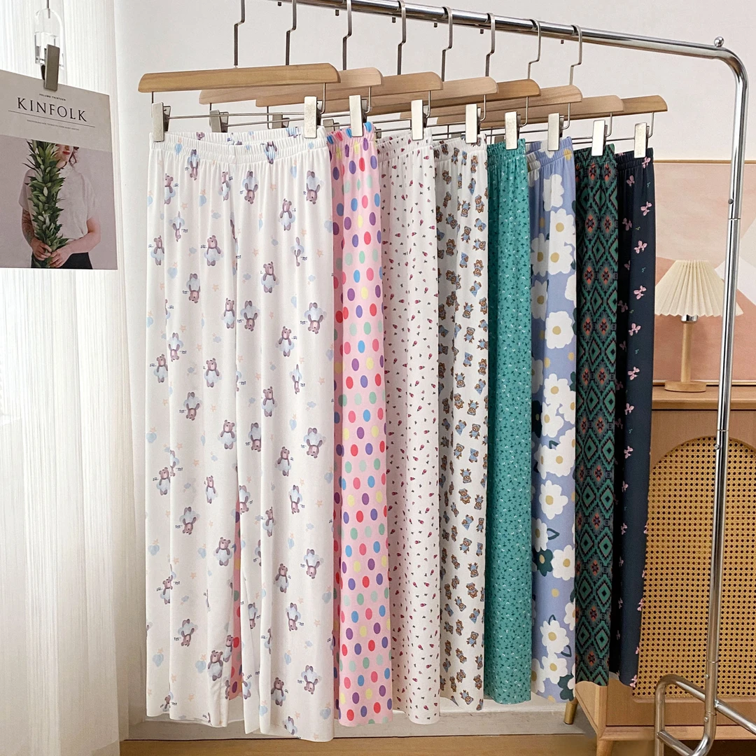 冰丝凉凉裤睡裤女长裤春夏薄款防蚊弹力可外穿家居休闲宽松花裤子