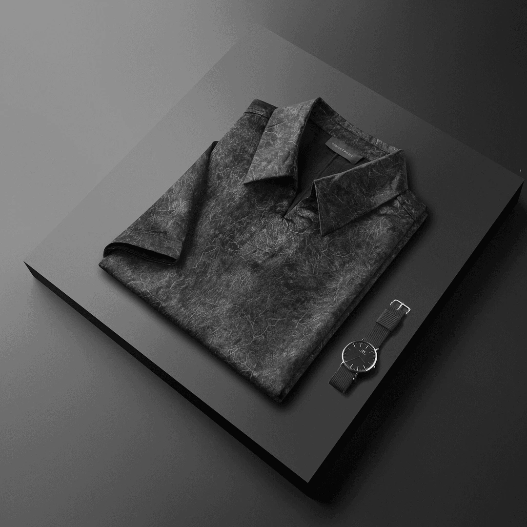 迷彩黑金龟裂纹醋酸2025新款夏季男士polo衫宽松翻领潮牌百搭上衣