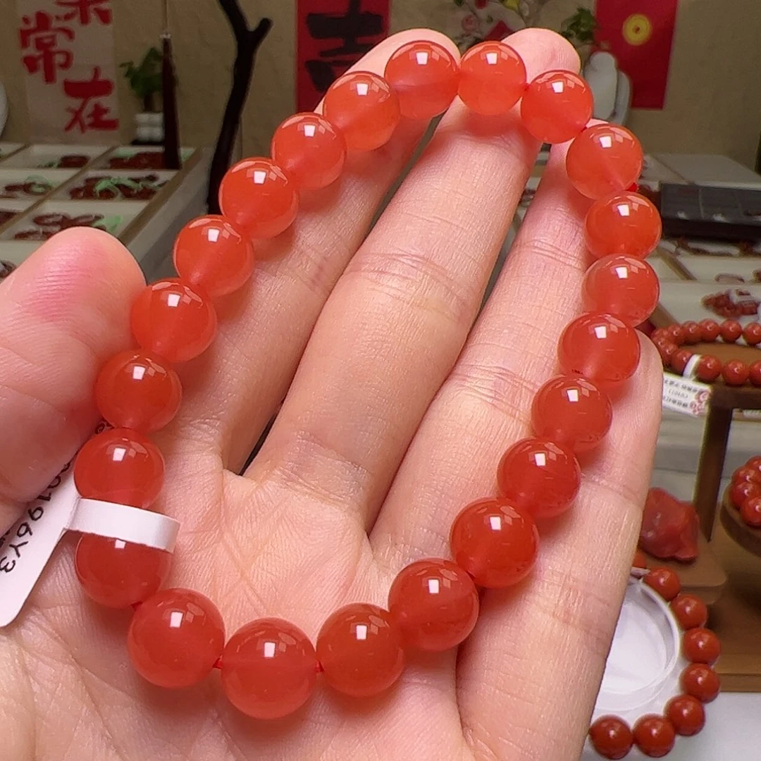 芳***揽南红玛瑙未镶嵌手串保山冰红樱桃红8mm+