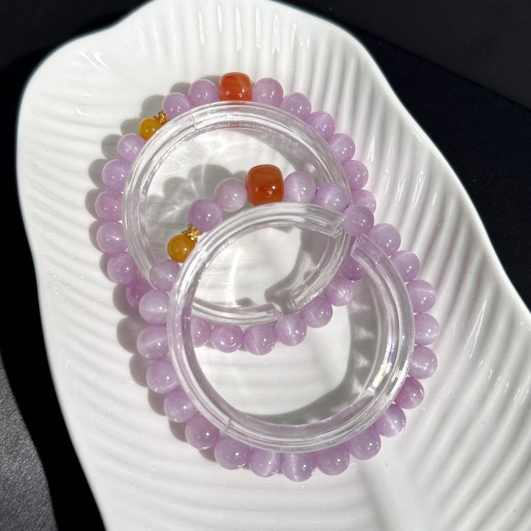 夜宴皇后浓郁色拉丝猫眼紫锂辉DIY原创7mm＋手串Z117多样性发一