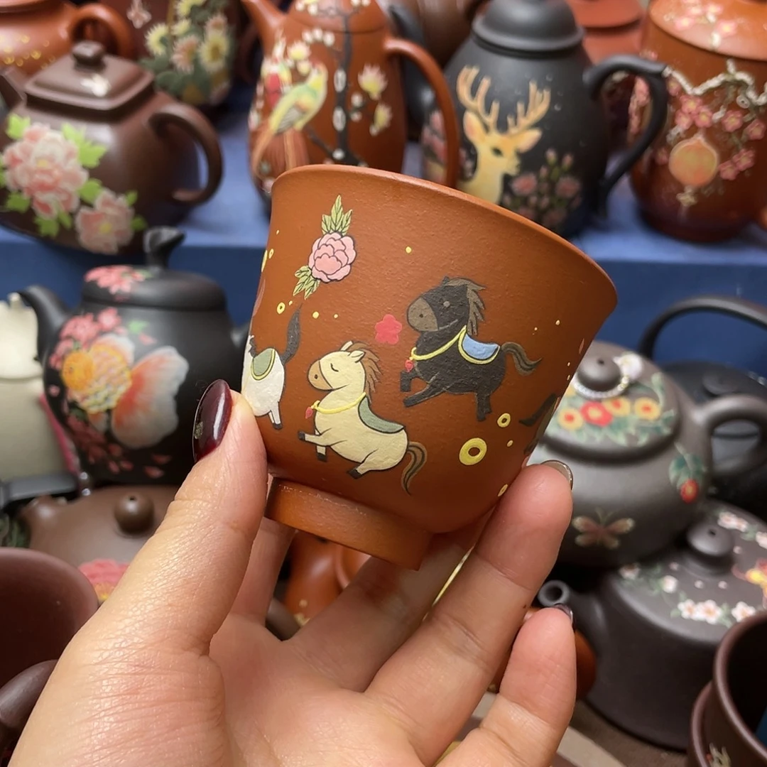 蘭***茶杯红泥紫砂主人杯120cc