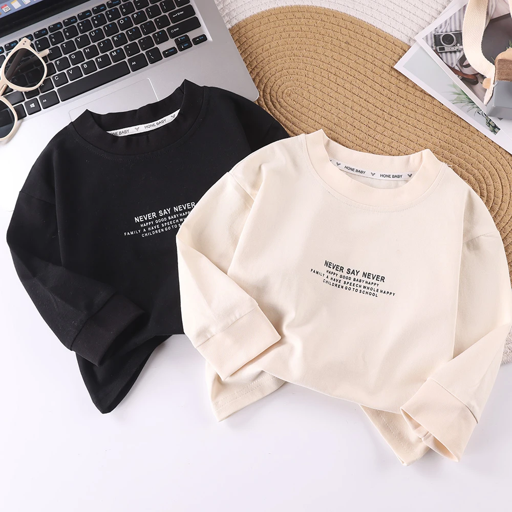 2025新款【纯棉】韩版儿童长袖圆领T恤春季字母休闲百搭洋气纯棉t恤