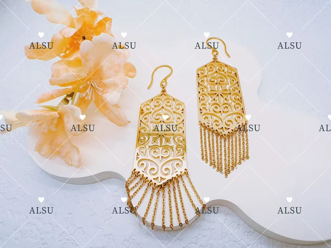 合金耳饰 ALSU原创经典菱形民族风流苏耳环气质时尚百搭长款