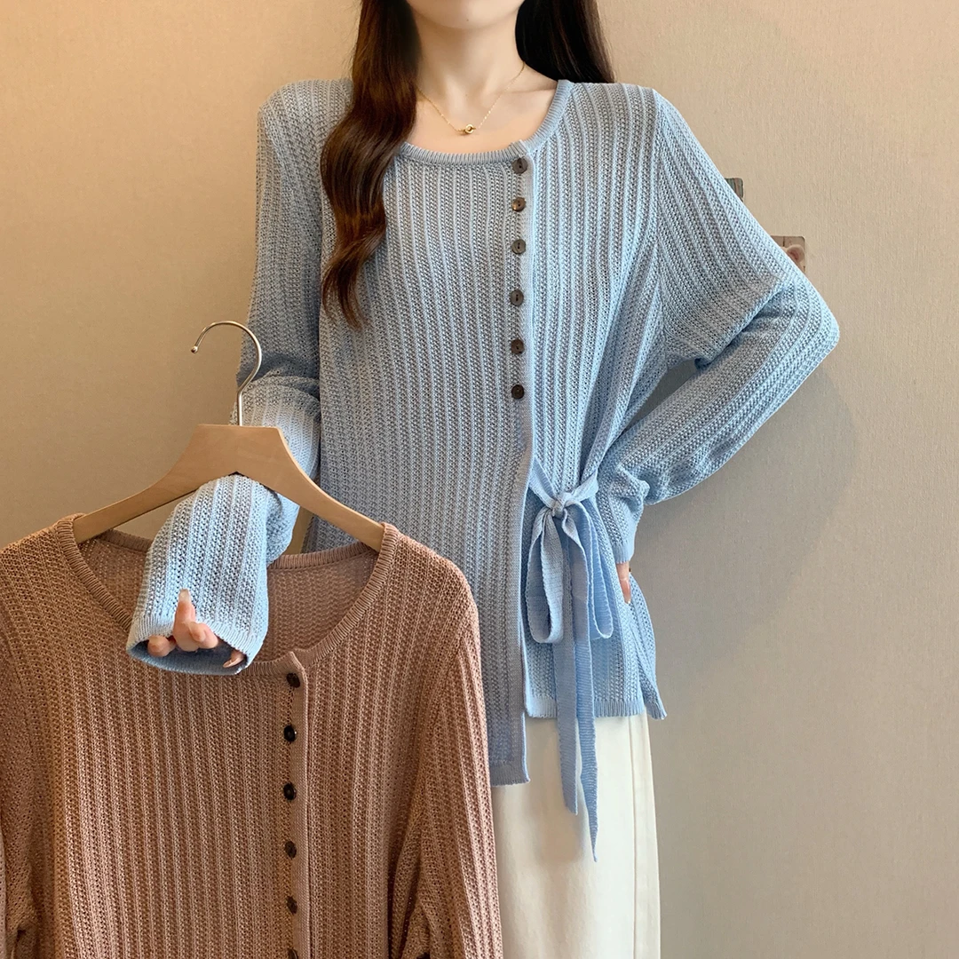 TJ68633专享大码春秋新款慵懒风宽松长袖针织衫设计感不规则上衣