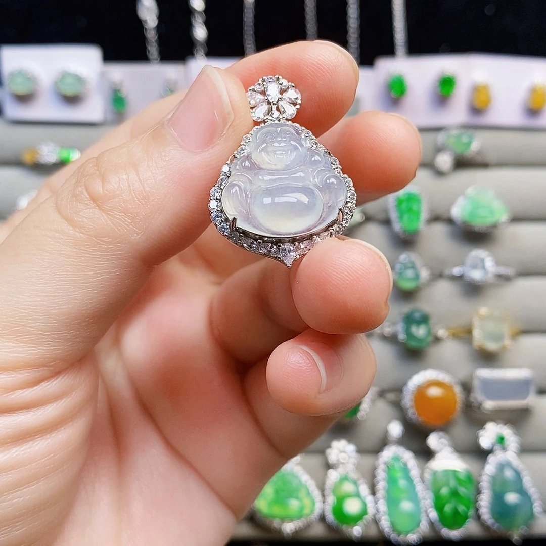 翡翠银S925镶嵌颈饰佛公