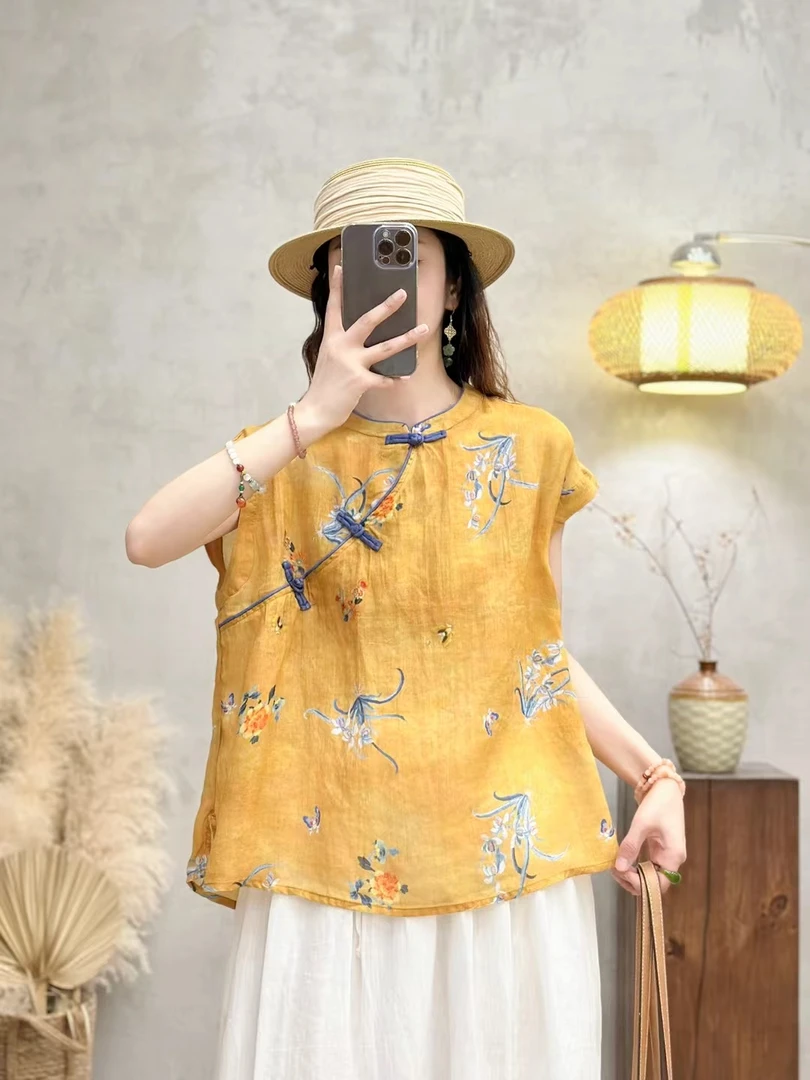 【苎麻飞袖】新中式国风立领斜襟小飞袖上衣