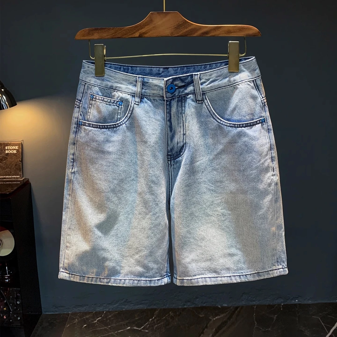 Cebrodz直筒宽松牛仔五分裤男夏季薄款休闲裤莱赛尔天丝牛仔短裤