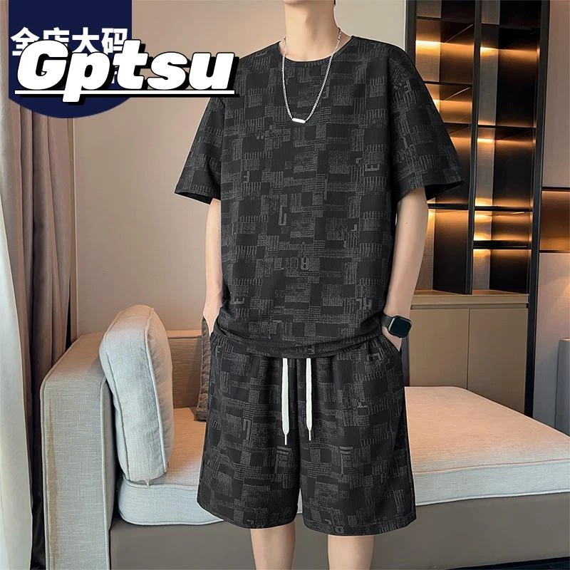 GPTSu大码男装穿搭一整套夏季潮牌宽松加肥加大短裤短袖运动套装