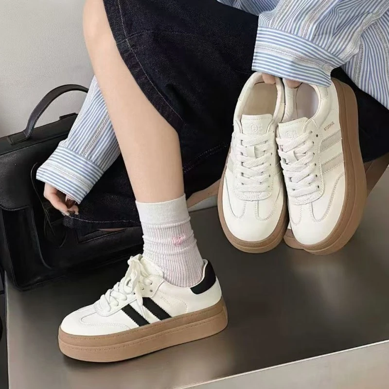 【妗笙女鞋】春款真皮厚底小白鞋德训鞋舒适百搭拼色时尚休闲鞋板鞋