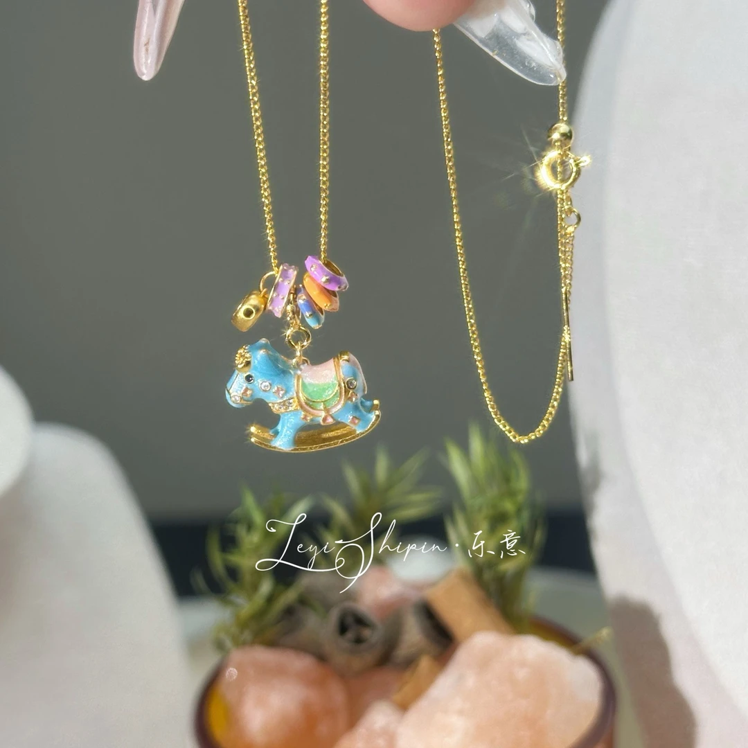 坠链均925银珐琅 Leyi/ 欢乐小木马项链 马卡龙色手工精致童真