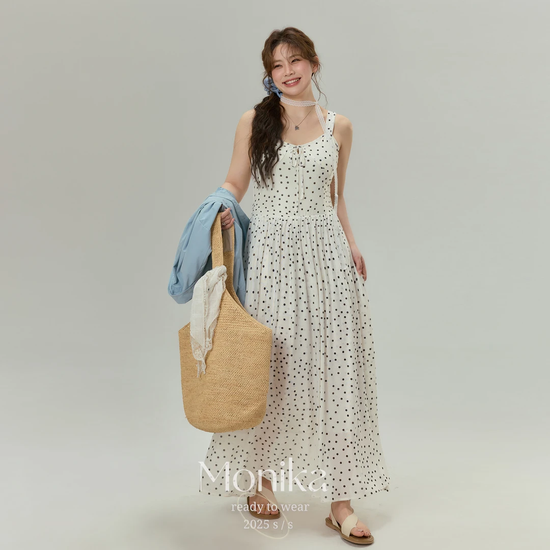 大码女装胖mm法式波点吊带连衣裙2025夏装新款长款显瘦裙子75799