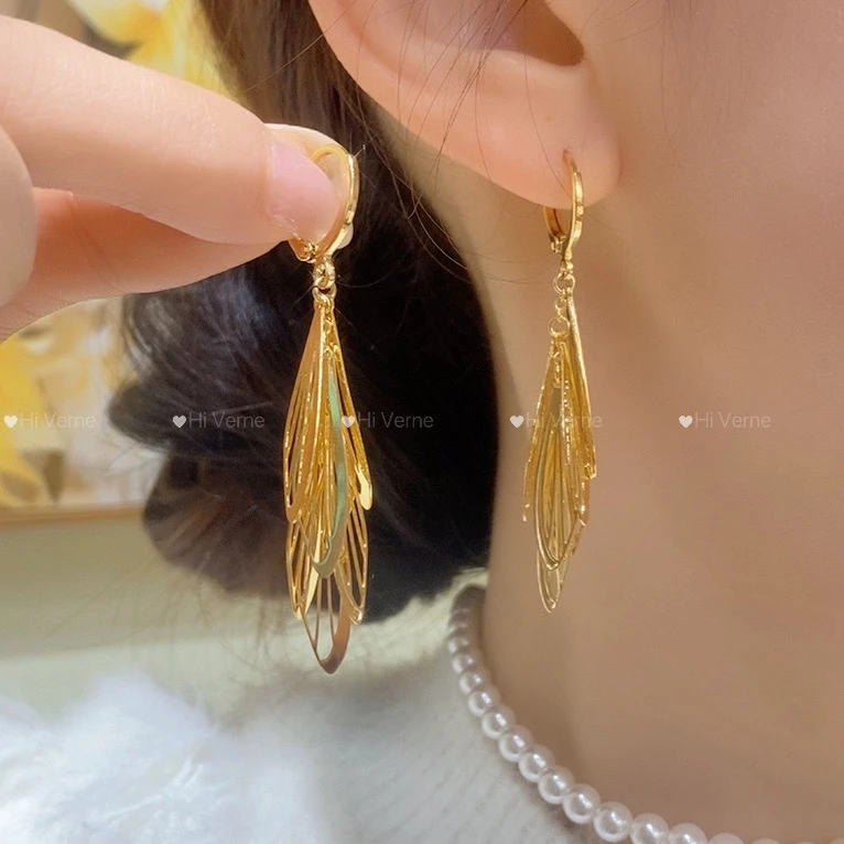 铜合金耳饰 【锦瑟年华】金色长款百搭简约精致设计感流苏耳环耳饰