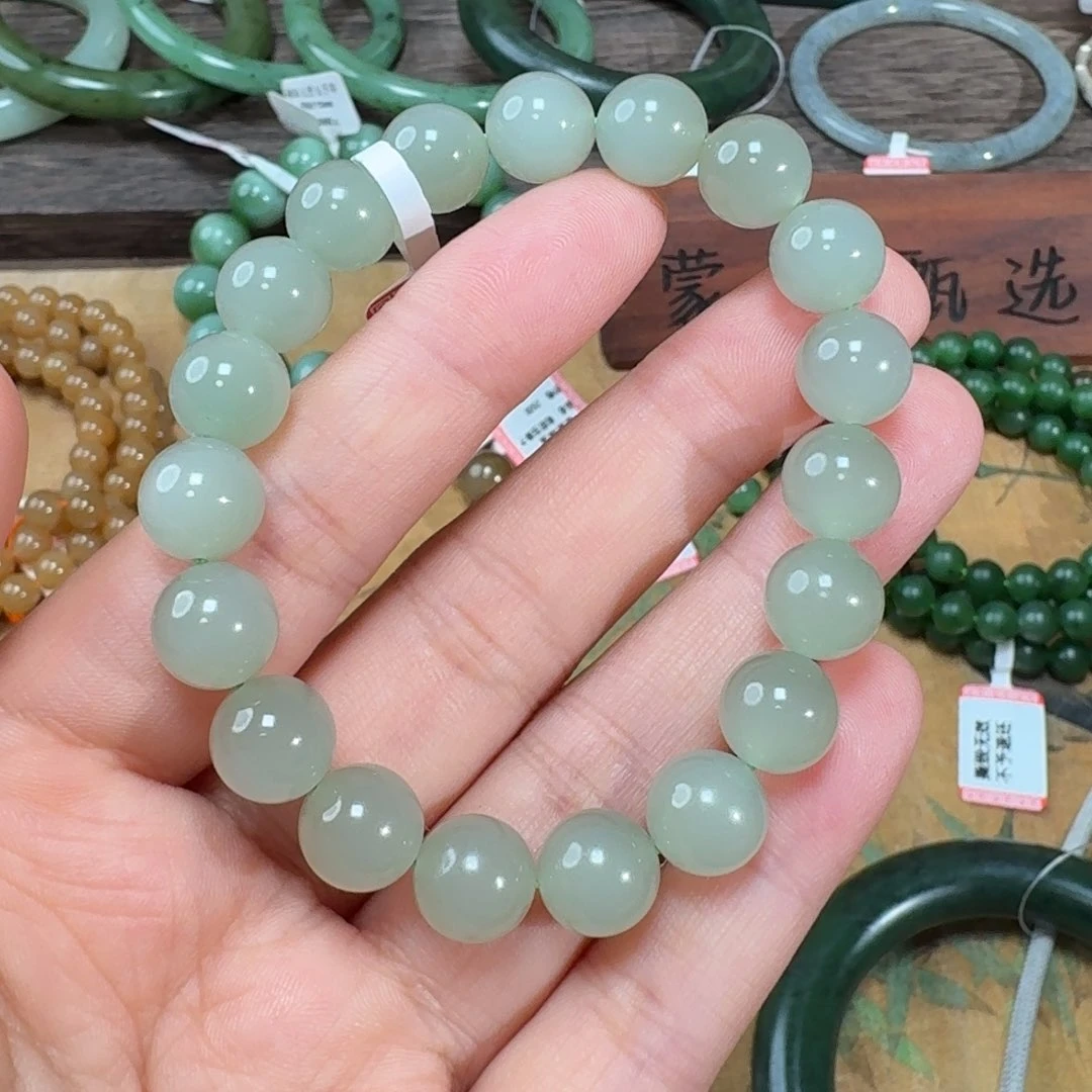 手串未镶嵌和田玉冰底清水色手串卡9.6m m