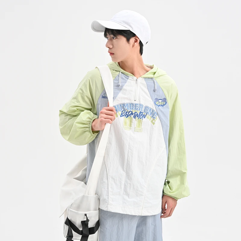 南波万甜酷风三色拼色连帽宽松中性外套2025春季时尚新款男女同款