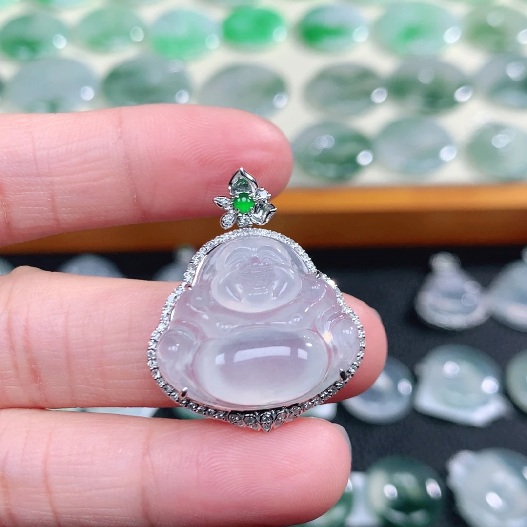 翡翠18K金镶嵌吊坠(不含链)整体31.6-25.6-12