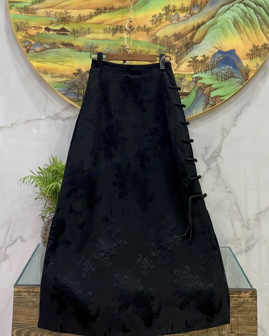 240399冬季新款提花缎加棉加厚保暖包裙百搭新中式中国风半身裙