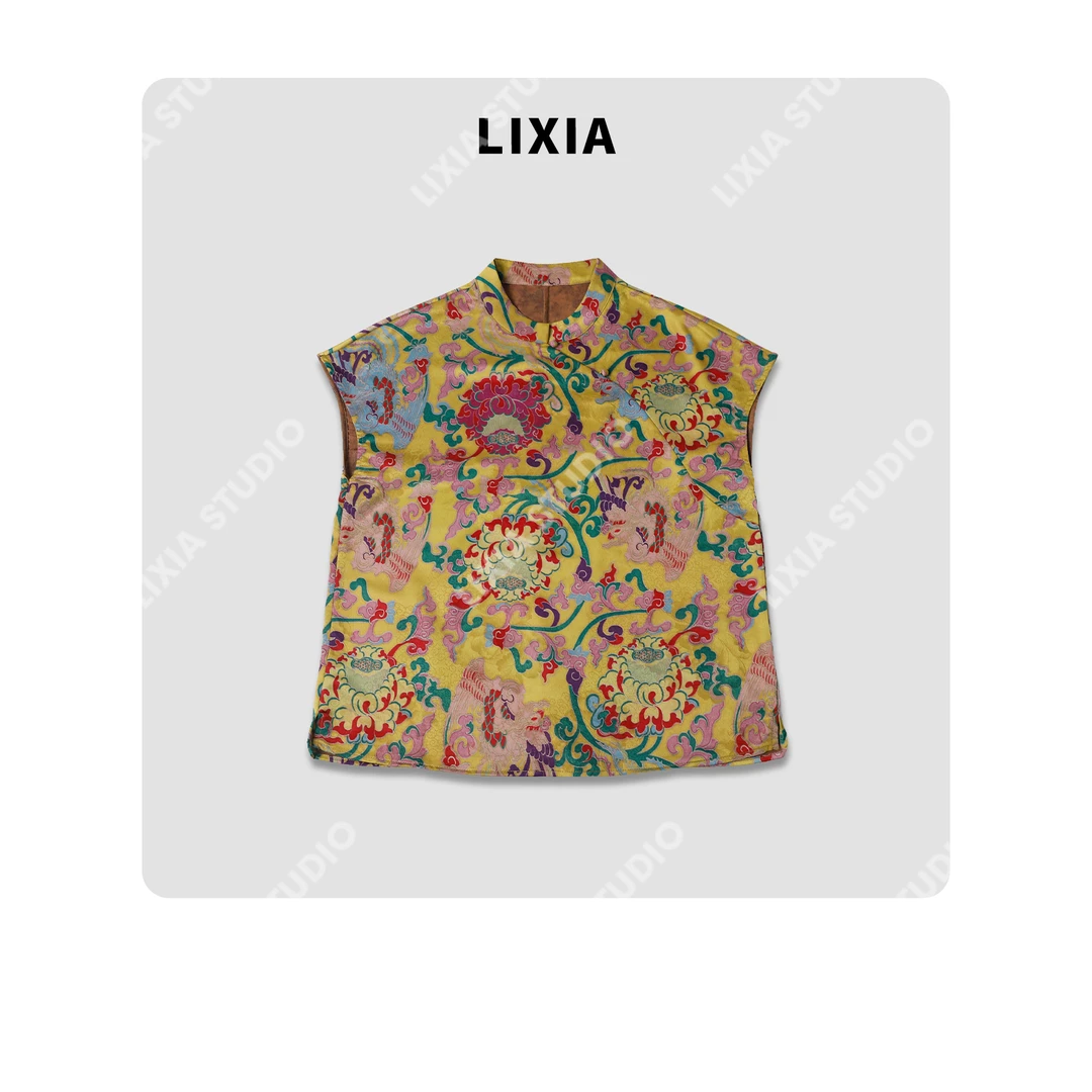 LIXIA【锦簇】中式国风花卉旗袍风旗袍领马甲-D8305