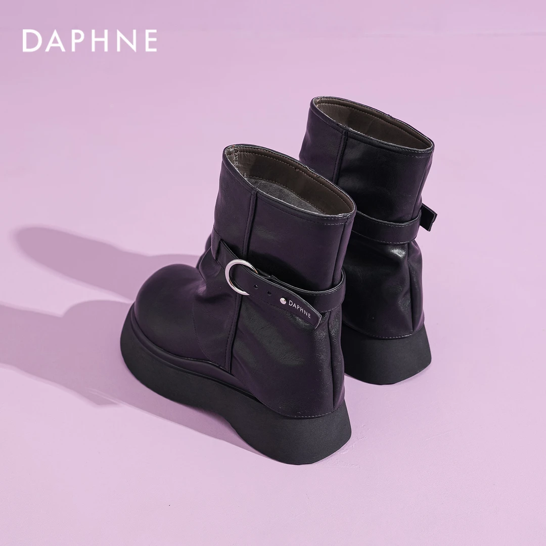 达芙妮厚底短靴女秋冬2025新款美拉德爆款马丁皮靴超火复古裤管靴