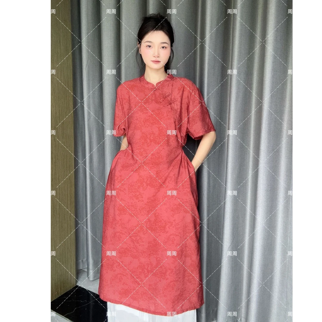 周周【胭脂红】国风新中式改良旗袍连衣裙2025夏季新款古风