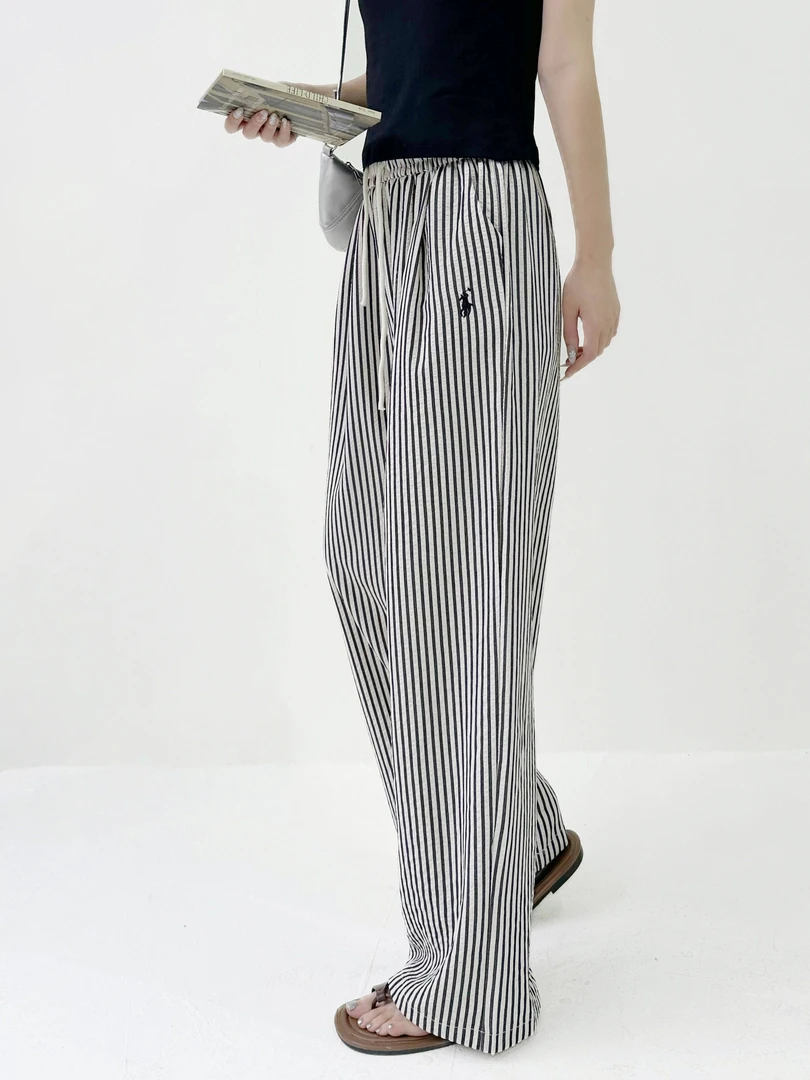 夏季新款小马刺绣条纹休闲裤