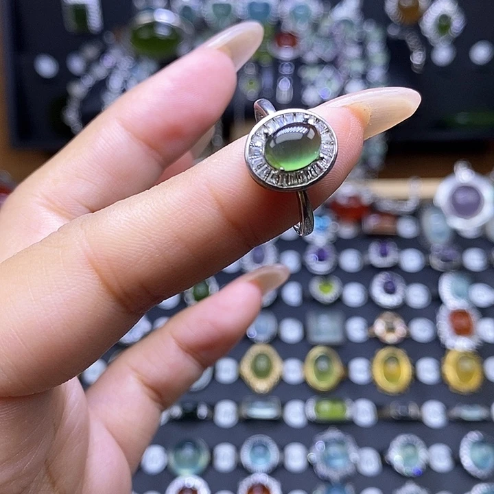 岫玉银S925镶嵌戒指