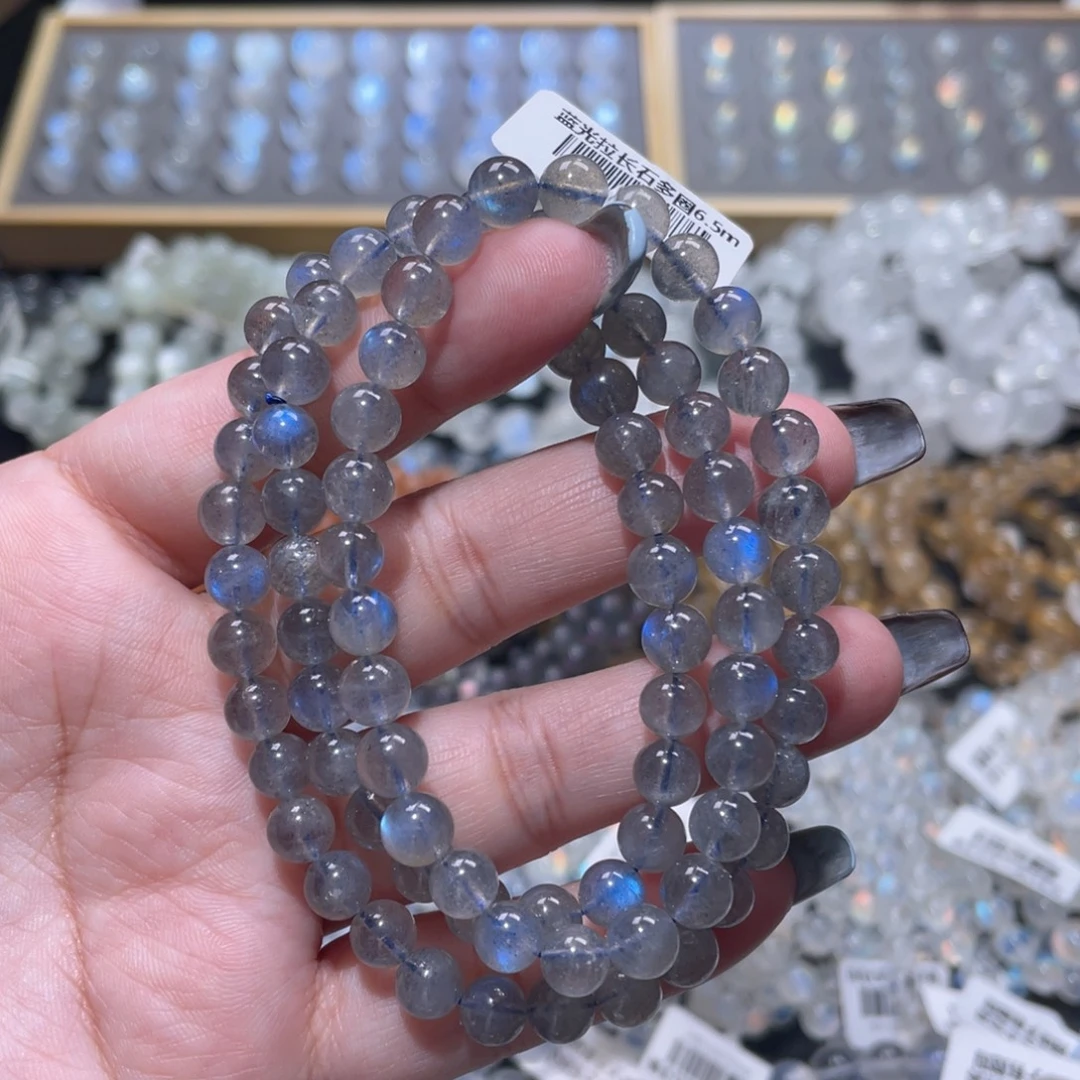 手链未镶嵌长石纯蓝光灰月光手链多圈6mm+ 捡漏价
