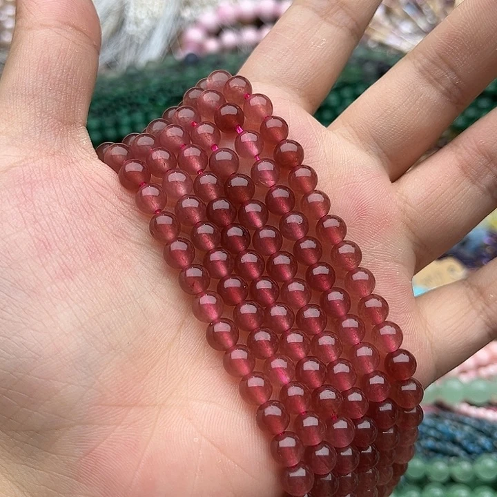 玛瑙/玉髓未镶嵌珠宝半成品一条6mm左右草莓晶