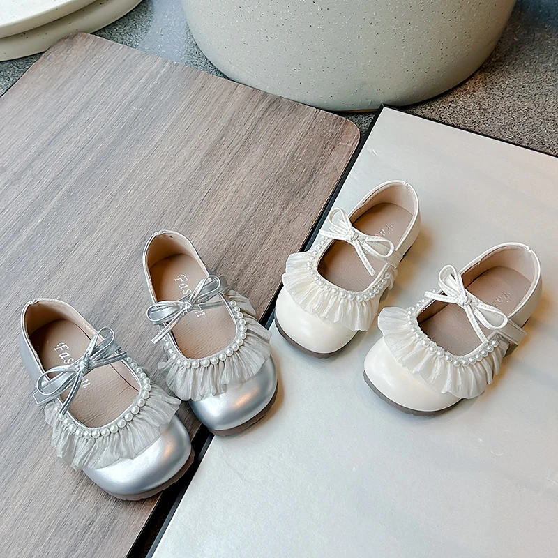 23-34女童韩版蝴蝶结珍珠小皮鞋早秋软底中大童甜美公主单鞋6068