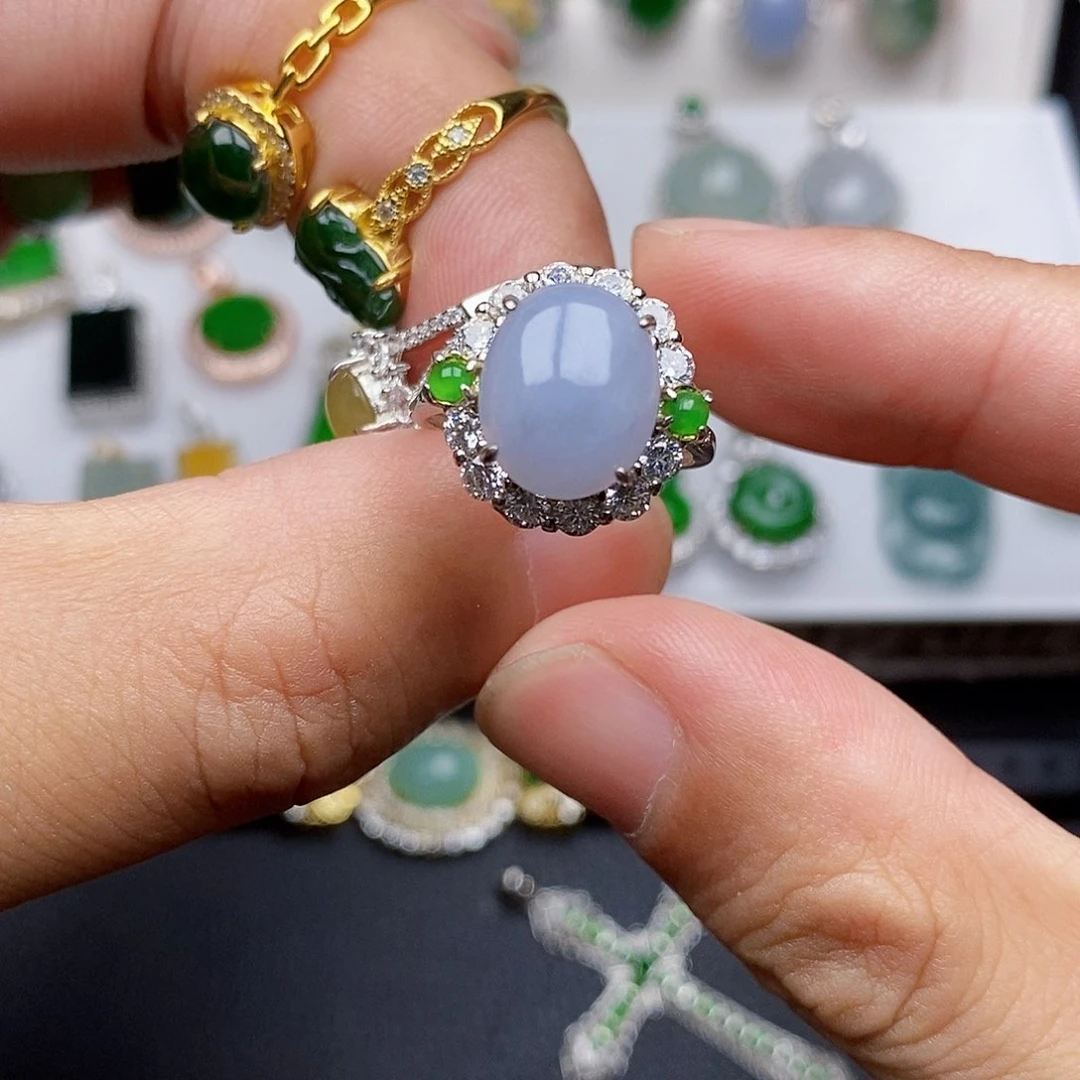 翡翠戒指银S925镶嵌戒指