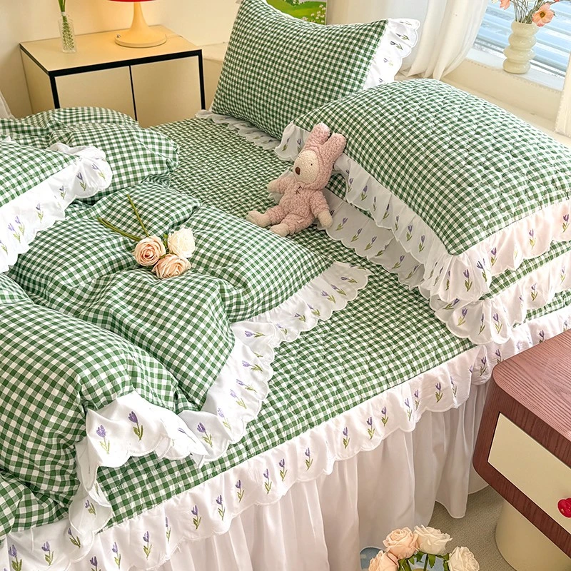 四季加厚夹棉磨毛亲肤四件套床裙款单件花边床盖三件套床单被套