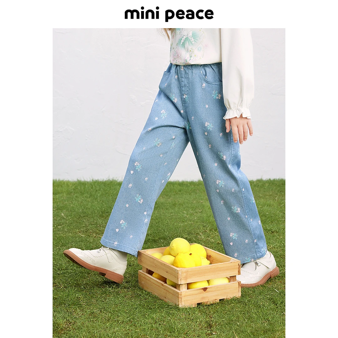 MiniPeace太平鸟童装女童牛仔裤直筒长裤春季新款碎花儿童裤子