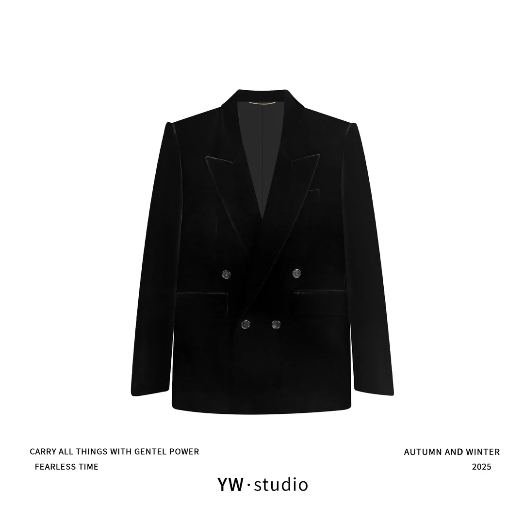 YUWEI/定制 琥珀流光风摩登复古黑色秋季绒面西装外套 CYP130