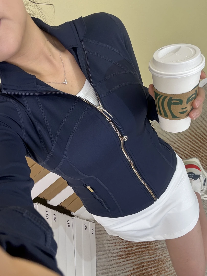 带印lu短款修身立领女士瑜伽健身运动夹克春夏速干显瘦