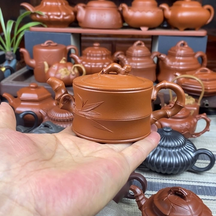 紫砂茶壶竹段130cc原矿赵庄朱泥特价