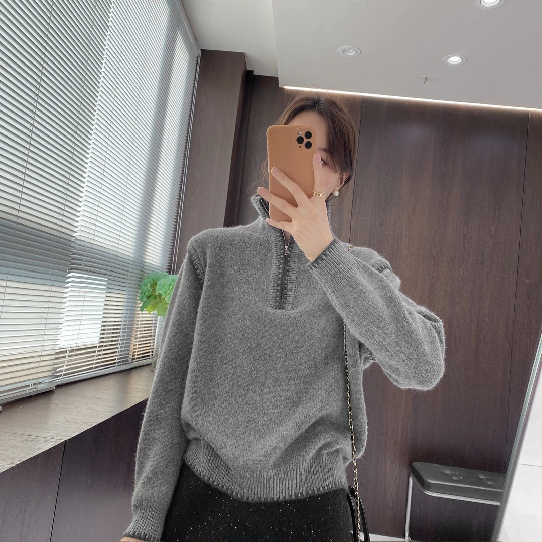 IMFLY金小金自制女装 针织衫DYW10183冬设计感半拉链撞色针织上衣