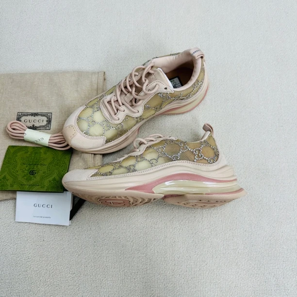 全新未使用 GUCCI/古驰 水钻logo网纱运动鞋/36码/WL0663