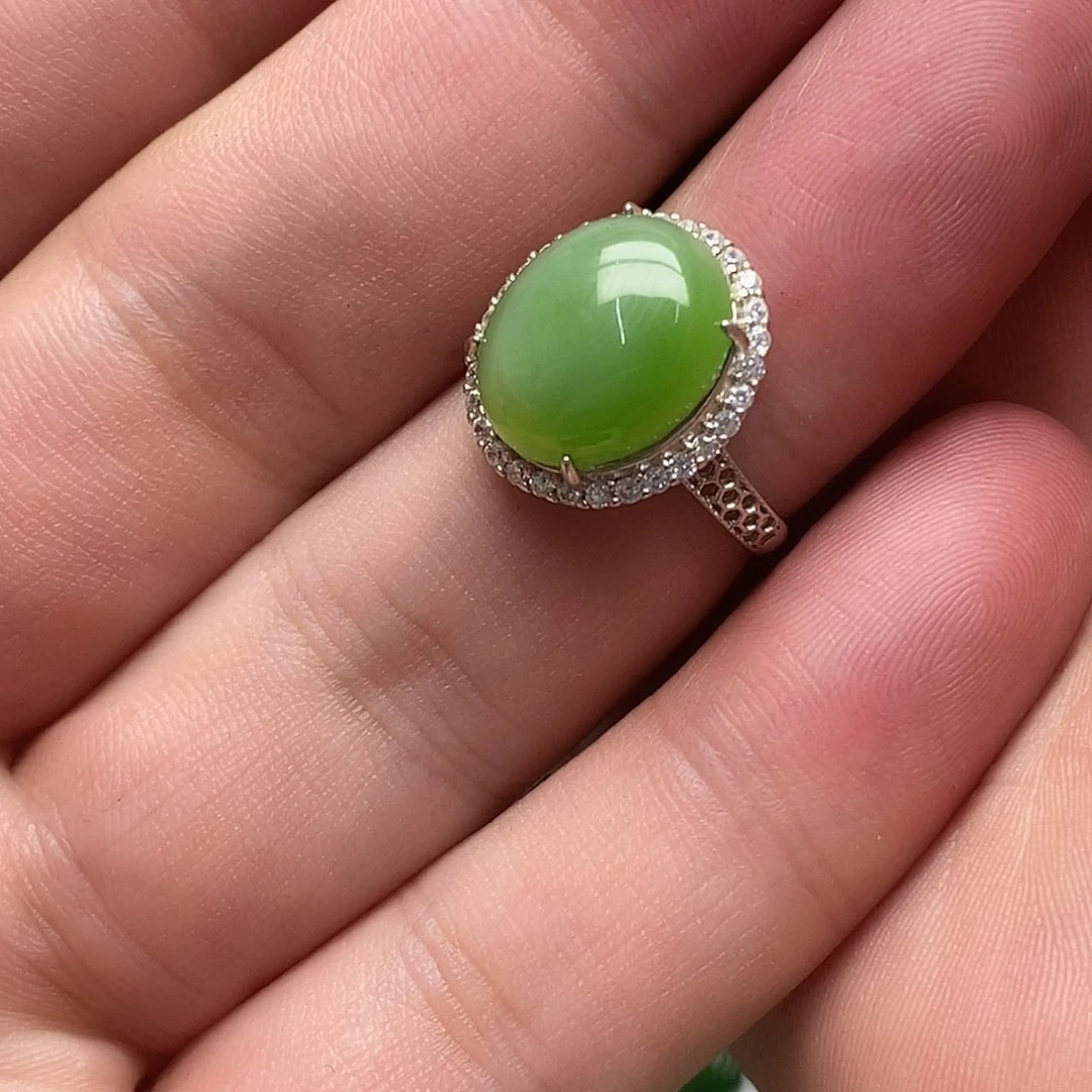 和田玉（碧玉）戒指银S925镶嵌