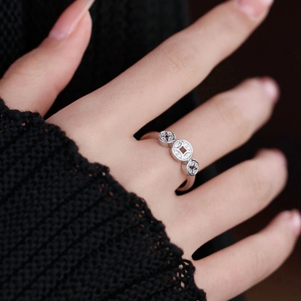 时尚【前途似锦】铜钱气质百搭调节开口戒指